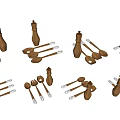 Wooden Kitchen Utensils Set Including Spoons Spatulas And Pepper Grinders 3d model