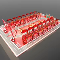 Festive Commercial Street with Red Triangular Arches and 2023 2024 Rabbit Dragon Decorations