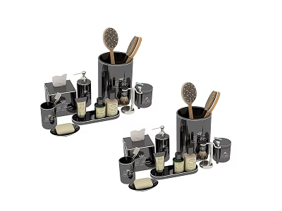 Essential Daily Washing Products Set With Toothbrush Holder Soap Dispenser And Cleaning Brushes 3d model