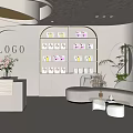 Modern Elegant Beauty Hair Salon Interior With Reception Desk And Product Shelves