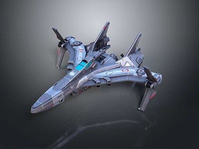 Futuristic Sci Fi Spaceship Model With Sleek Gray Body Twin Wings And Advanced Thrusters 3d model