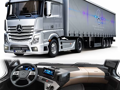Mercedes Future Truck Cockpit Interior With Steering Wheel Dashboard And Control Screen 3d model