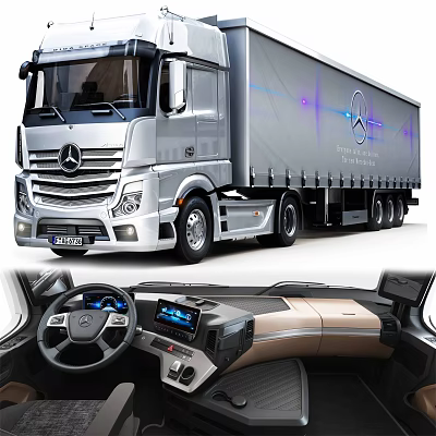 Mercedes Future Truck Cockpit Interior With Steering Wheel Dashboard And Control Screen 3d model