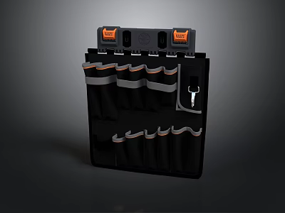 Black Tool Organizer Board With Orange Accents Key Holder And Screwdriver Slots 3d model