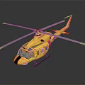 Yellow Helicopter With Main Rotors And Fuselage On Dark Surface Reflection