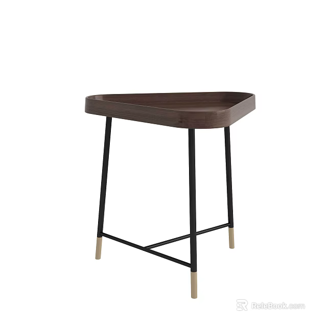 Modern Minimalist Coffee Table With Walnut Wooden Top And Black Metal Legs With Gold Accents 3d model 