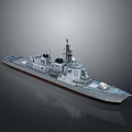 Detailed Military Ship 3D Model With Deck Antenna And Bridge Structure