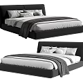Modern Double Bed With Black Headboard White Sheets Gray Blanket And Pillows 3d model