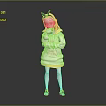 Cartoon Character With Small Black Horns Hugging White Kitten In Yellow Trimmed Hoodie