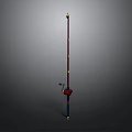 Long Red And Blue Fishing Rod With Yellow Decorative Accents