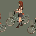 Three Stylish Girls Riding Bicycles With Different Outfits And Hats