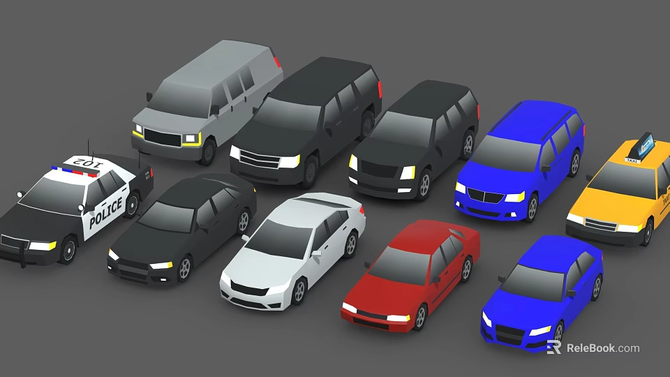 Various Types of Cars Including Police Car SUVs Vans and Sedans in Different Colors 3d model 