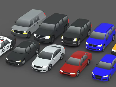 Various Types of Cars Including Police Car SUVs Vans and Sedans in Different Colors 3d model