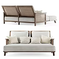 Modern Sectional Sofa with Wicker Backrest Wooden Frame and Beige Geometric Pattern Pillows 3d model
