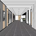 Public Office Area Corridor With Modern Design Dark Tiled Floor Wooden And Marble Walls