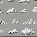 White Cloud Shaped Sculpture Carvings With Various Forms Arranged On White Background 3d model