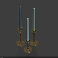 Three Blue and White Candles on Metal Candle Holders for Home Living Decor