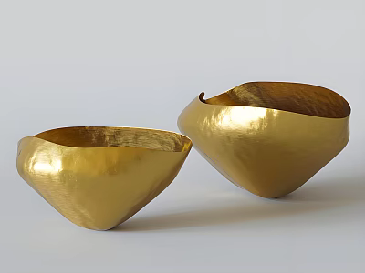 Golden Metallic Decorative Bowls With Shiny Surface And Irregular Shape 3d model
