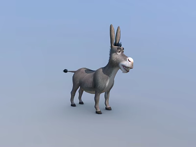 Cute Cartoon Donkey Character With Long Ears Gray Body And Smiling Face 3d model