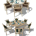Stylish Wooden Dining Table Sets With Round Rectangular Tables And Matching Chairs 3d model