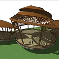 Roadside Facility With Unique Curved Roofs And Wooden Frame Structure In Green Area