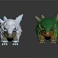 Green And White Fantasy Creature Figurines With Leafy Cover Horns And Long Trunks