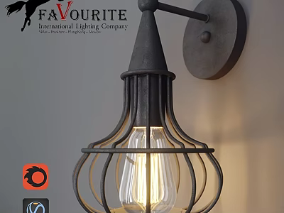 Industrial Style Wall Light With Metal Cage Frame And Exposed Bulb Design 3d model