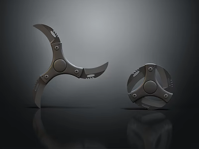 Metal Folding Weapon Design With Deployed Blades And Compact Disc Shape 3d model