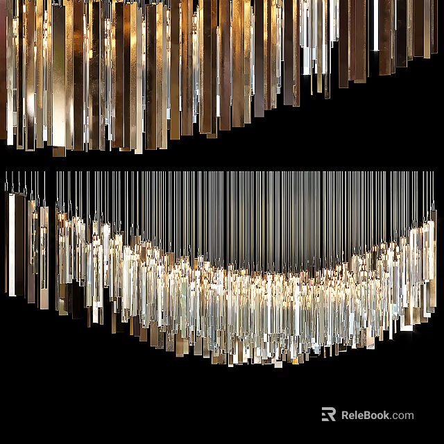 Modern Luxury Chandelier With Hanging Crystal Strips And Illuminated Glowing Design 3d model 