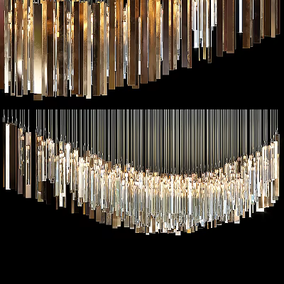 Modern Luxury Chandelier With Hanging Crystal Strips And Illuminated Glowing Design 3d model