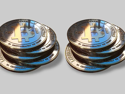 Decorative Ornament Set With Stacked Metallic Bitcoin Coins Shiny Surface And B Logo 3d model