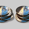 Decorative Ornament Set With Stacked Metallic Bitcoin Coins Shiny Surface And B Logo