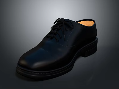 Black Leather Shoes With Laces And Orange Inner Black Sole 3d model
