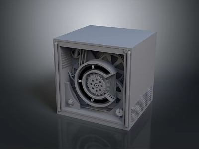 Gray Cube Industrial Equipment With Internal Mechanical Components And Detailed Structure 3d model