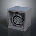Gray Cube Industrial Equipment With Internal Mechanical Components And Detailed Structure