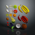 Assorted Fresh Fruits Like Apples Bananas Strawberries Grapes And Coconut Floating In Air