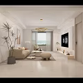Modern Living and Dining Room Interior With Open Layout Pendant Light and Sofa 3d model