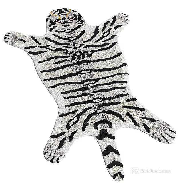 Unique Tiger Shaped Rug With Black And White Striped Pattern For Home Decor 3d model 