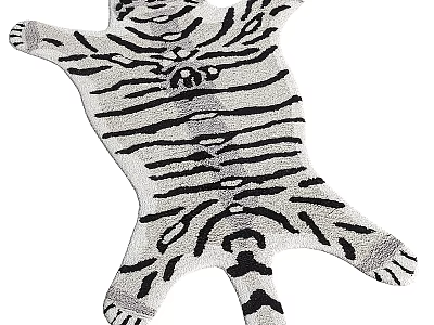 Unique Tiger Shaped Rug With Black And White Striped Pattern For Home Decor 3d model