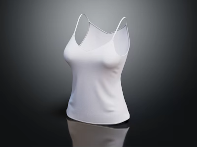 White Sleeveless V Neck Tank Top With Ribbed Fabric For Daily Use 3d model