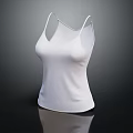 White Sleeveless V Neck Tank Top With Ribbed Fabric For Daily Use
