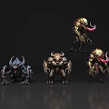 Creative Mythical Monster Characters With Spikes Tentacles And Various Colors 3d model
