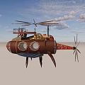 Intricate Steampunk Aircraft Design With Propellers Round Windows And Mechanical Parts