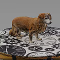 Brown Dog Standing On Circular Platform With Clock And Gear Patterns 3d model