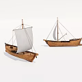 Two Traditional Wooden Sailboats With White Canvas Sails On White Background