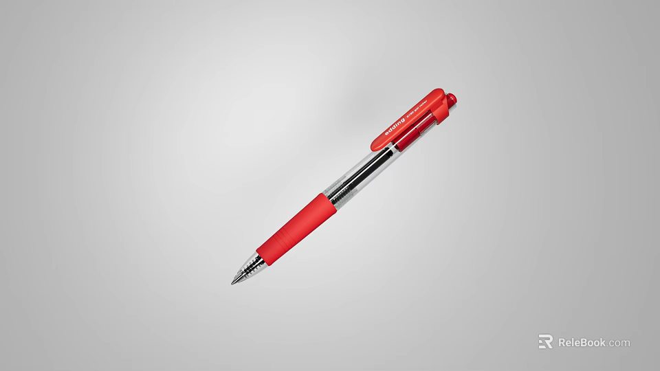 Red Retractable Ballpoint Pen With Plastic Body And Metal Clip For Smooth Writing 3d model 