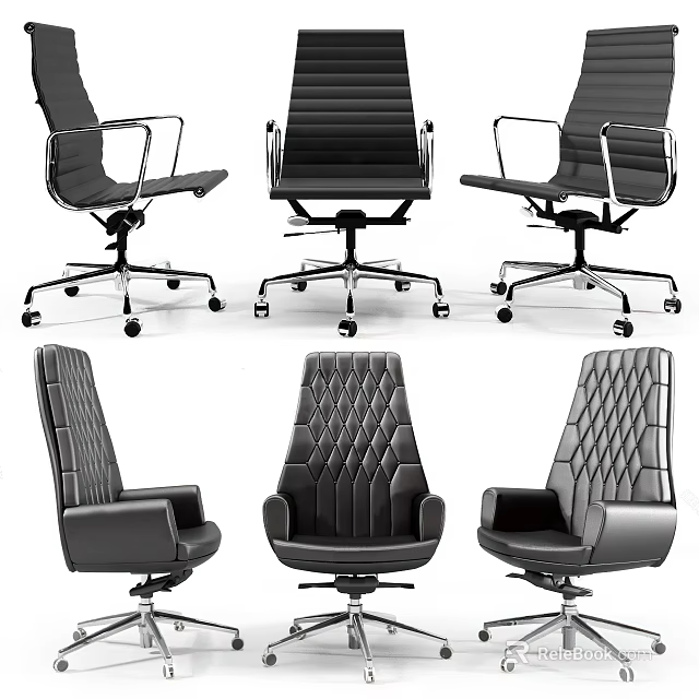 Black Office Chair With Modern Design Swivel Base And Diamond Tufted Backrest 3d model 