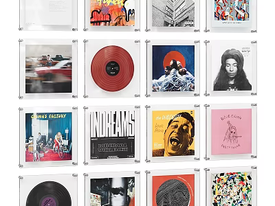 Stylish Modern Wall Decor With Vinyl Records And Album Covers In Clear Frames 3d model