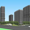 Modern High Rise Residential Buildings Featuring Lush Greenery Trees And Street Scene