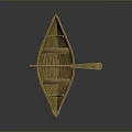 Small Golden Wooden Boat With Paddle And Detailed Wood Grain Design